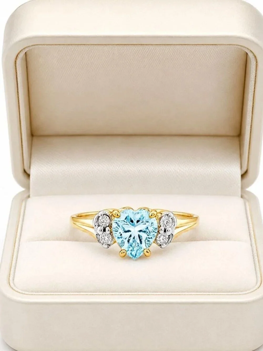 Genuine 0.78 Cts Aquamarine & Diamond Ring 14k Yellow Gold
